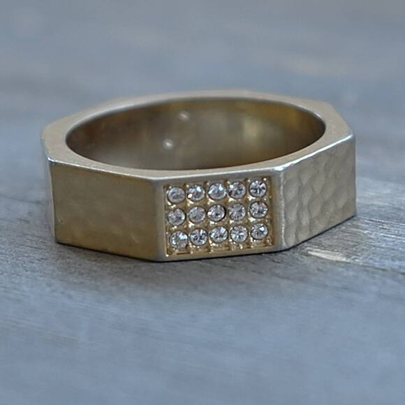 Brighton Meridian Zenith Faceted Ring Gold Tone Hammered Crystals Size 9.5 - Picture 2 of 7